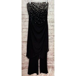 Vintage Black Strapless Jumpsuit Kiss Kiss Y2K 90s Disco Clubwear NEW Size S